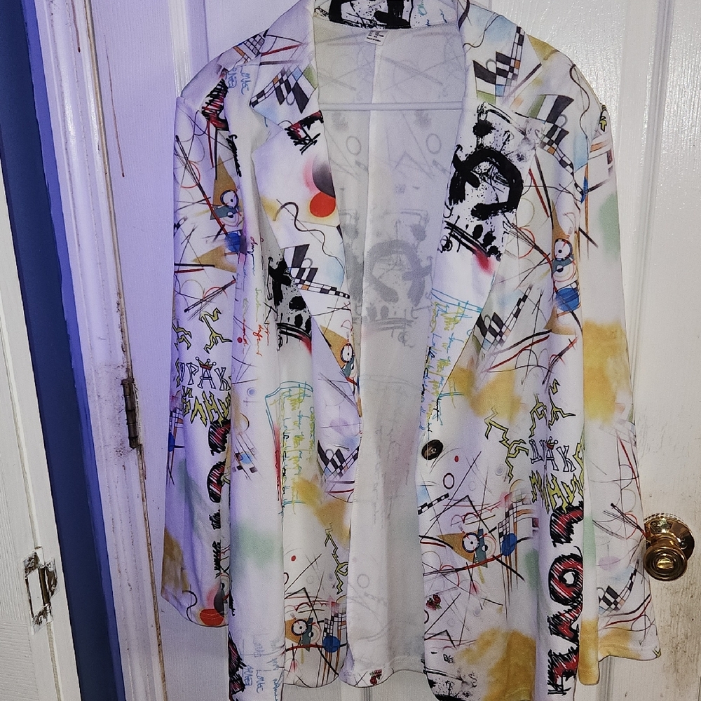 Abstract Print White Women's Blazer Jacket